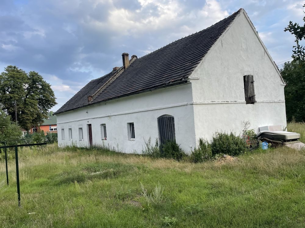 Dom w Jagodzinie przed remontem: zaniedbana elewacja, zarośnięta działka